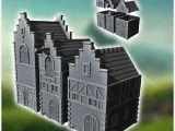 Set of three medieval half-timbered houses with tiled roofs-0