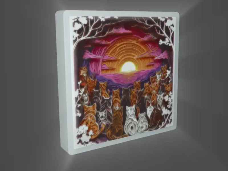 Multicolor Lithophane sunset with paper cats