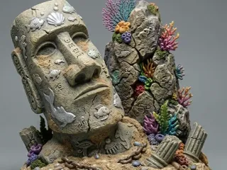 Aquarium Decor Coral Stone Head 3D Design