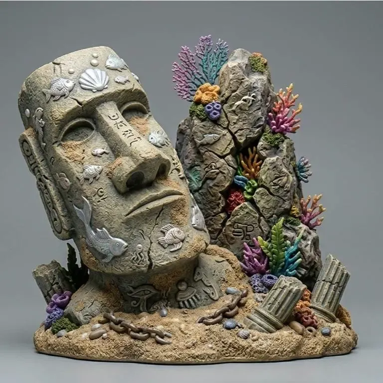 Aquarium Decor Coral Stone Head 3D Design