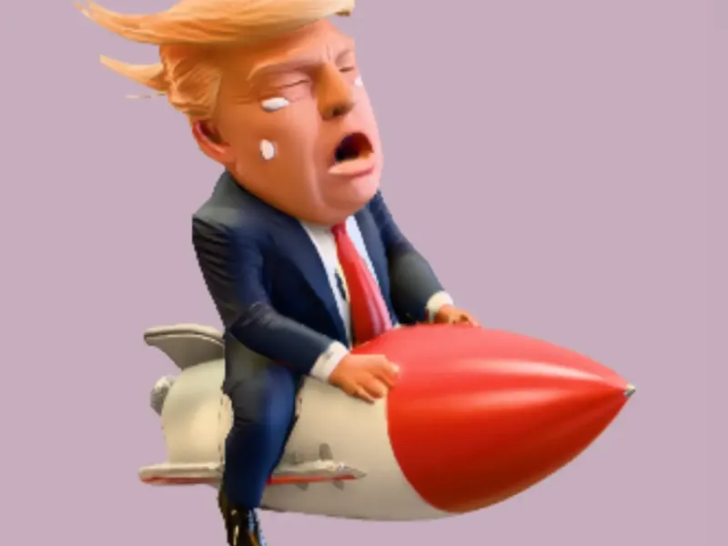 Caricature of Human Sitting on a Rocket