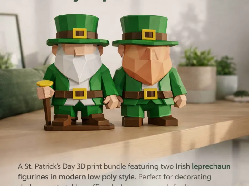 Lucky Leprechaun Duo Low Poly Irish Figurines