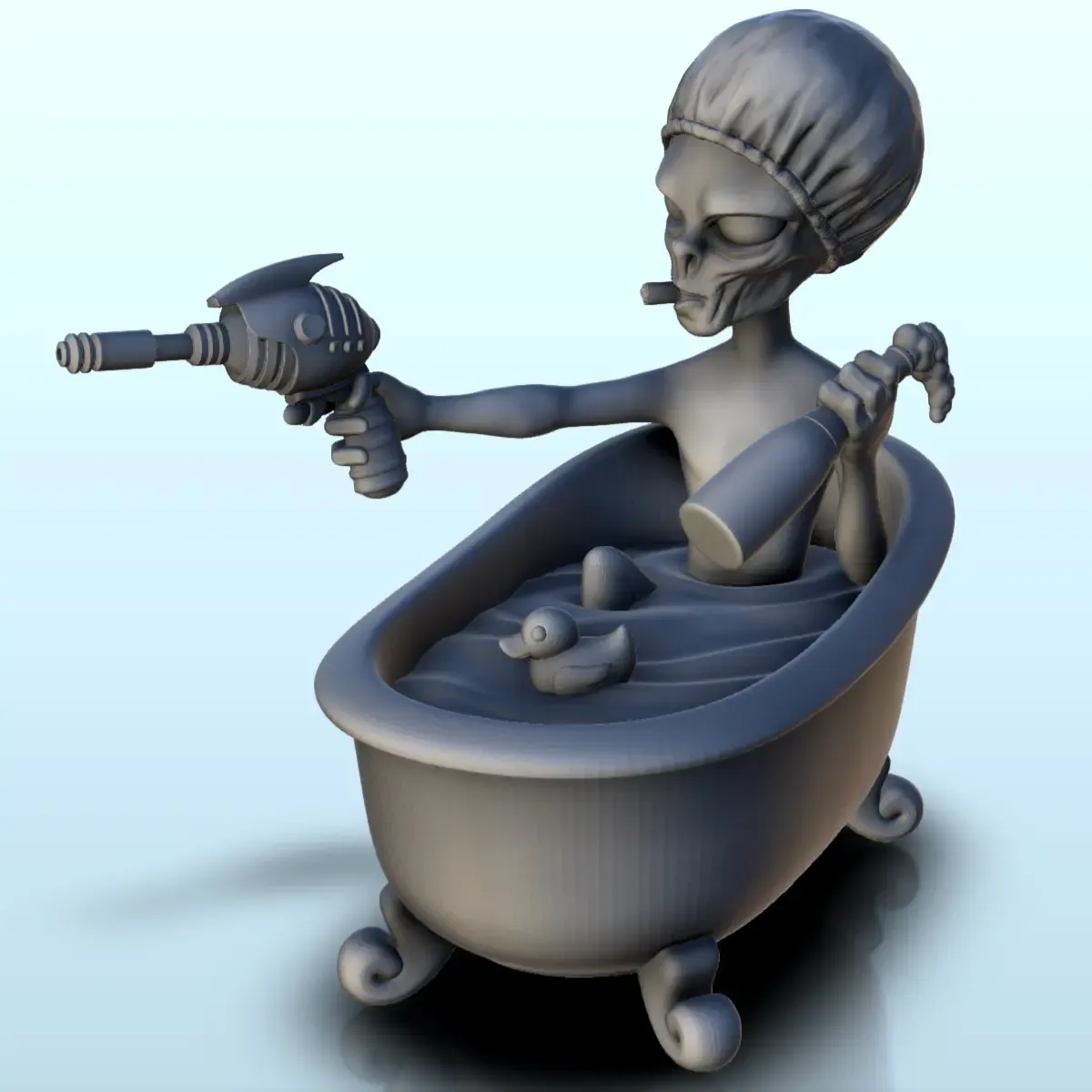 Armed alien in his bathtub with floating duck (5) (+ pre-sup