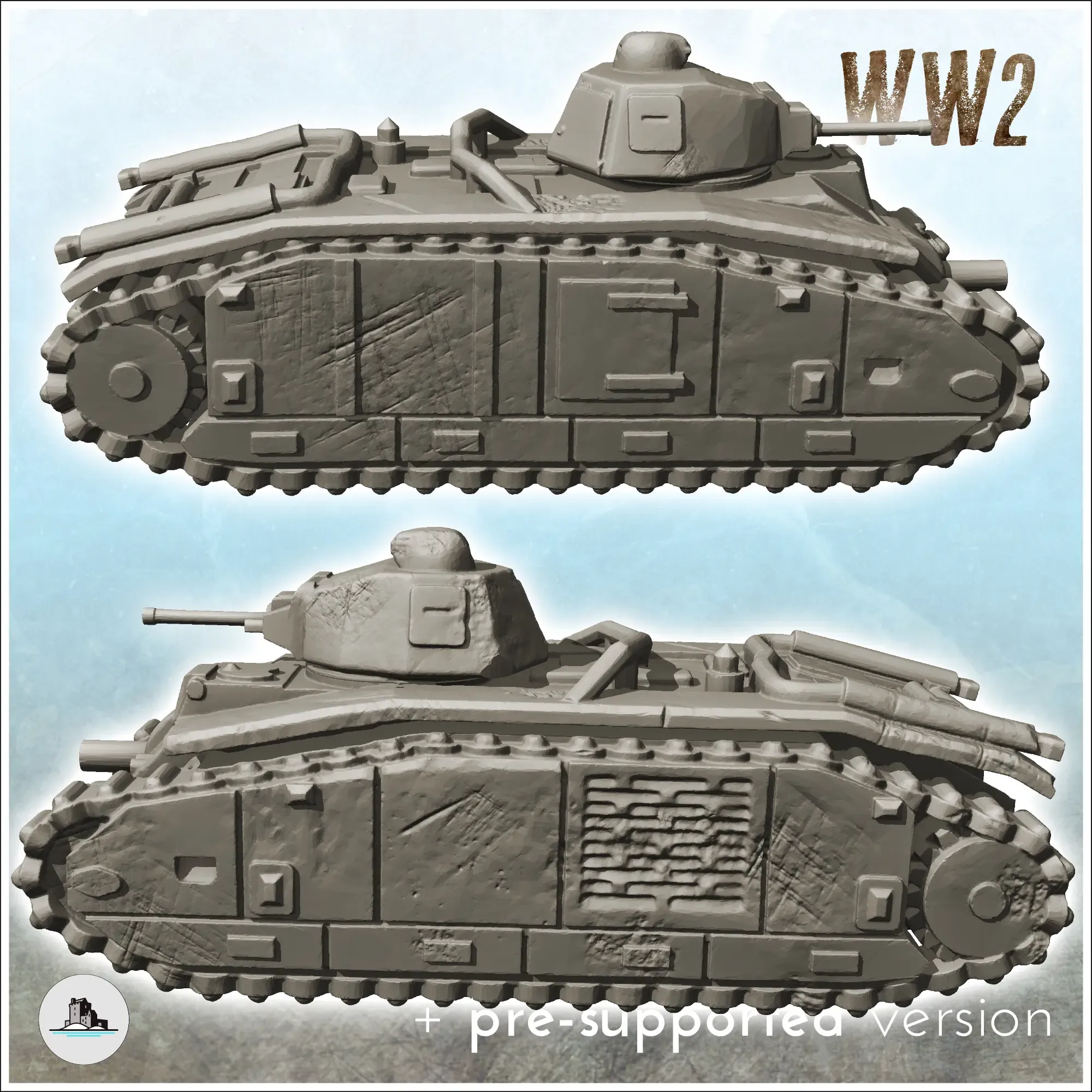B1-bis French tank - terrain WW2 scenery historical mini
