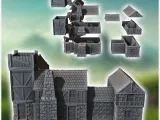 Large medieval building with stone base and wooden corner (3-2
