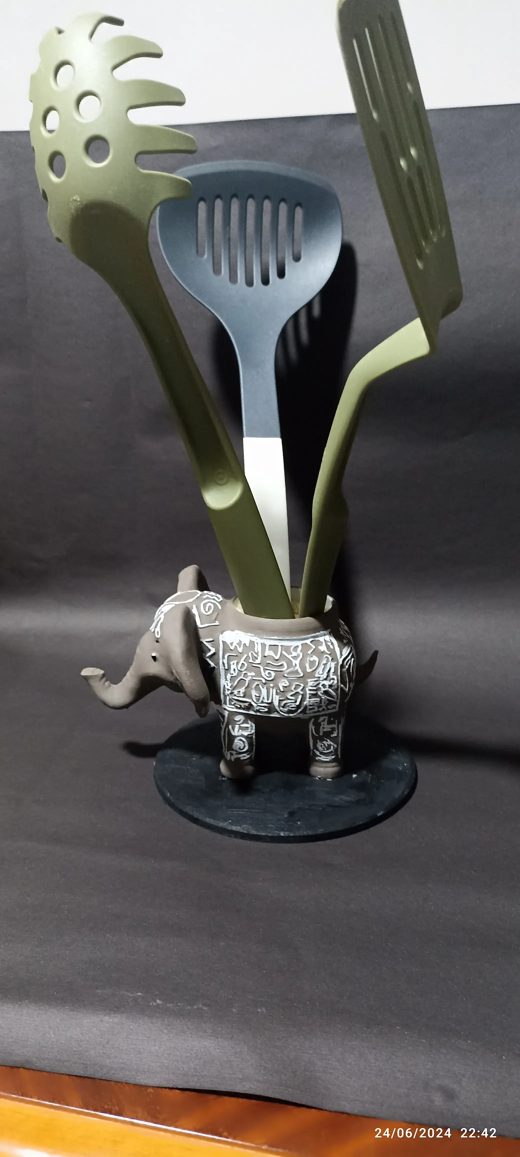 Elephant Kitchen Utensil Holder With Hieroglyphs