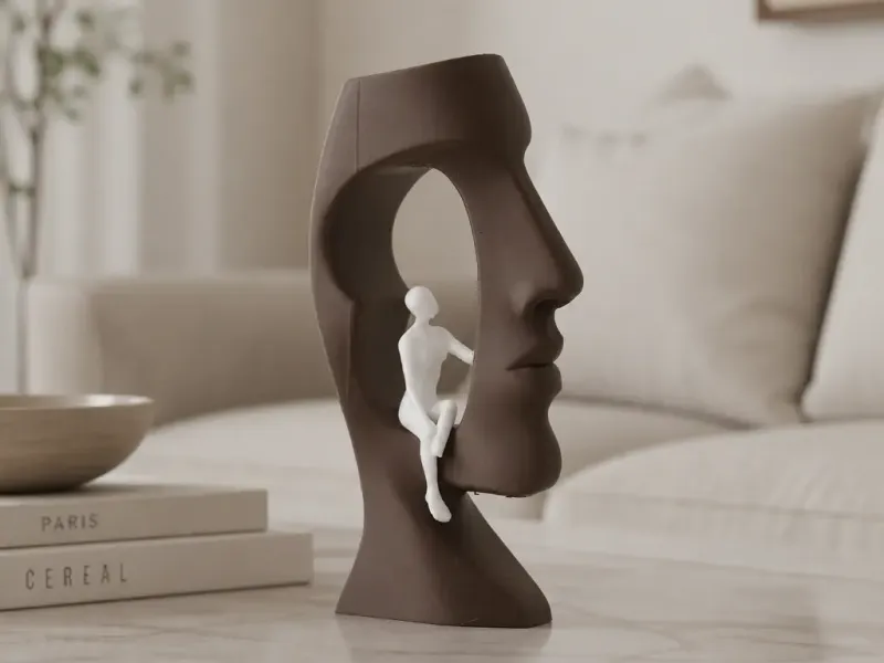 Estatueta de Autodescoberta - Escultura de Rosto Abstrato