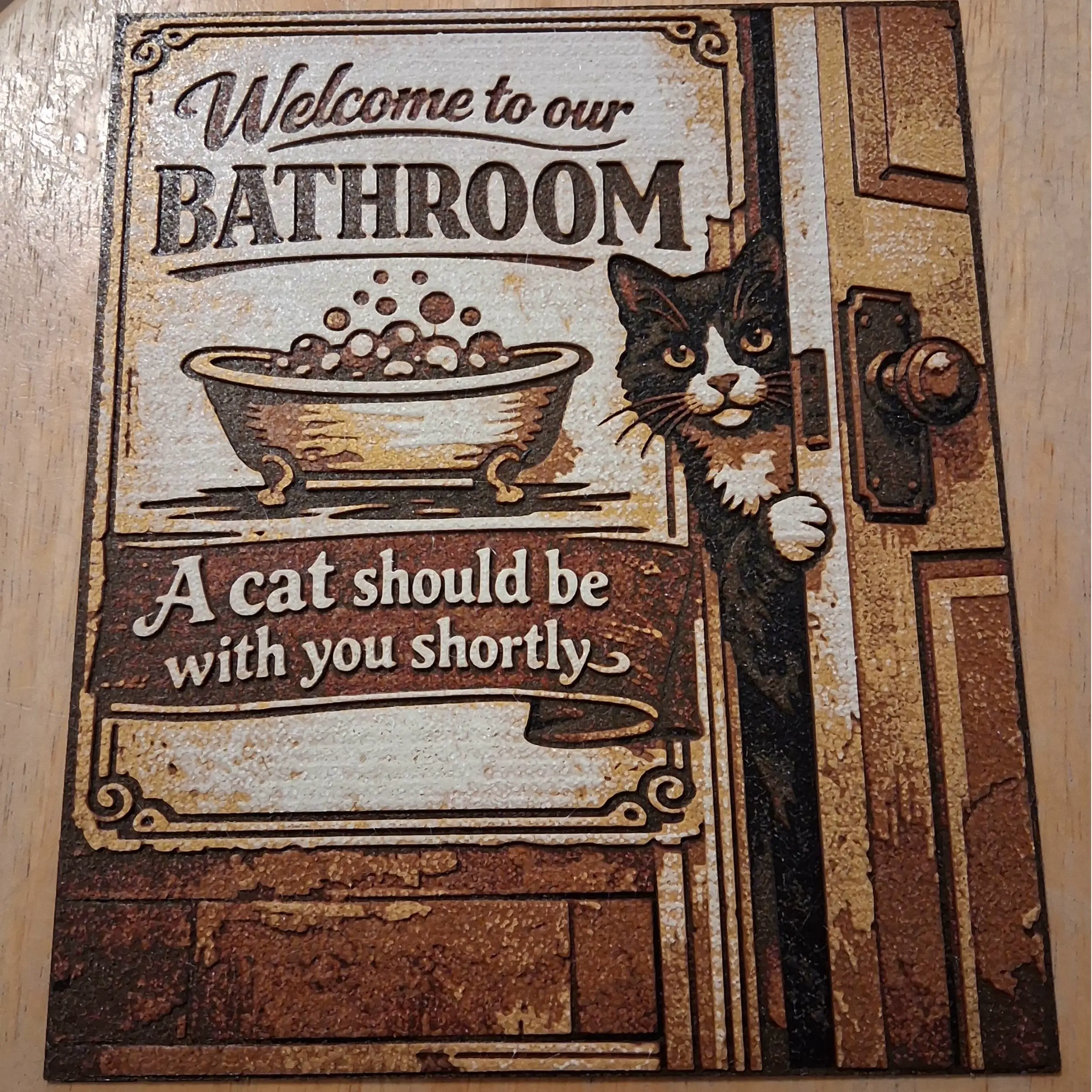 Cat Bathroom Sign (Hueforge)