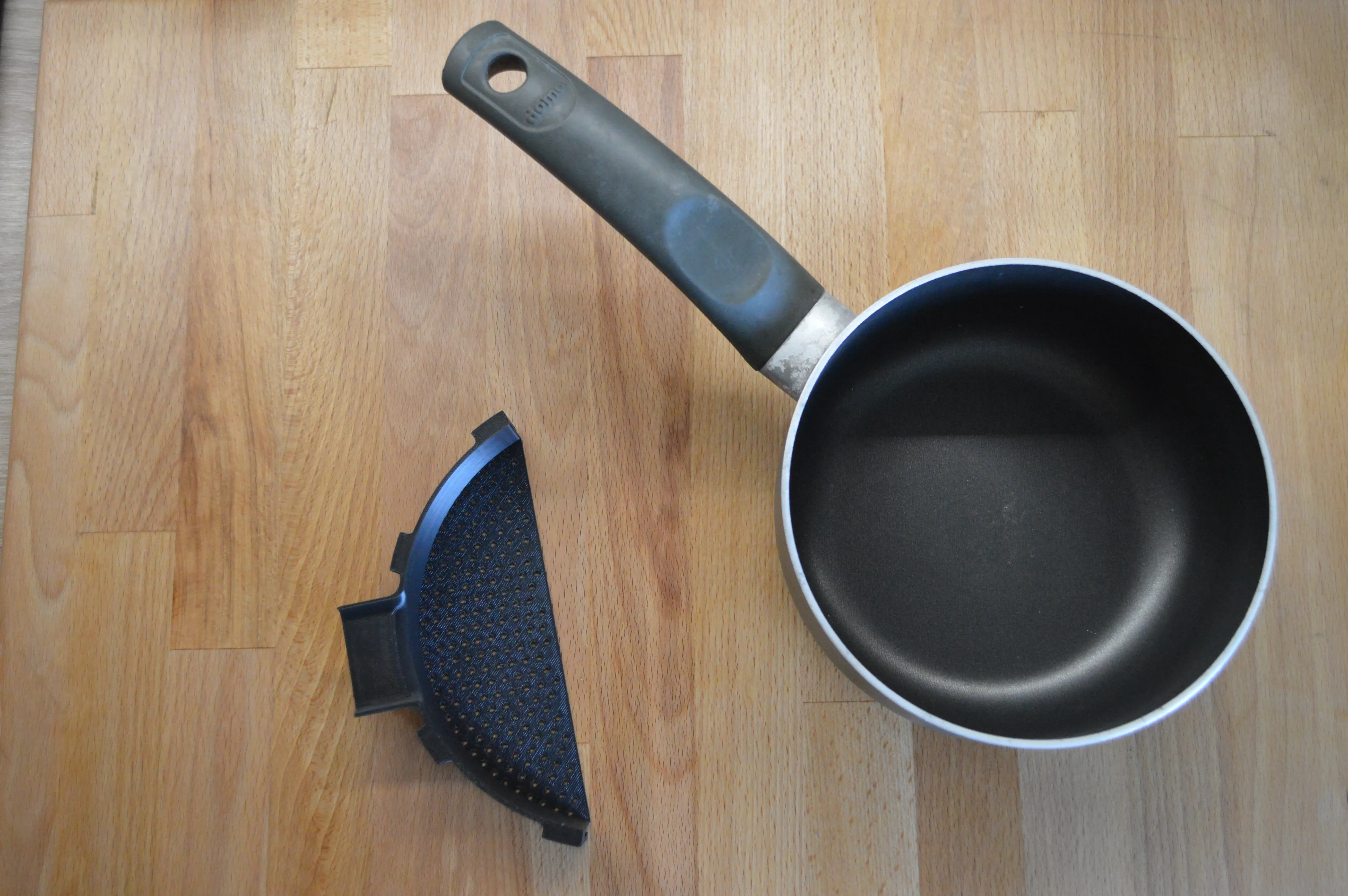 Clip-on strainer for pots, pans and bowls