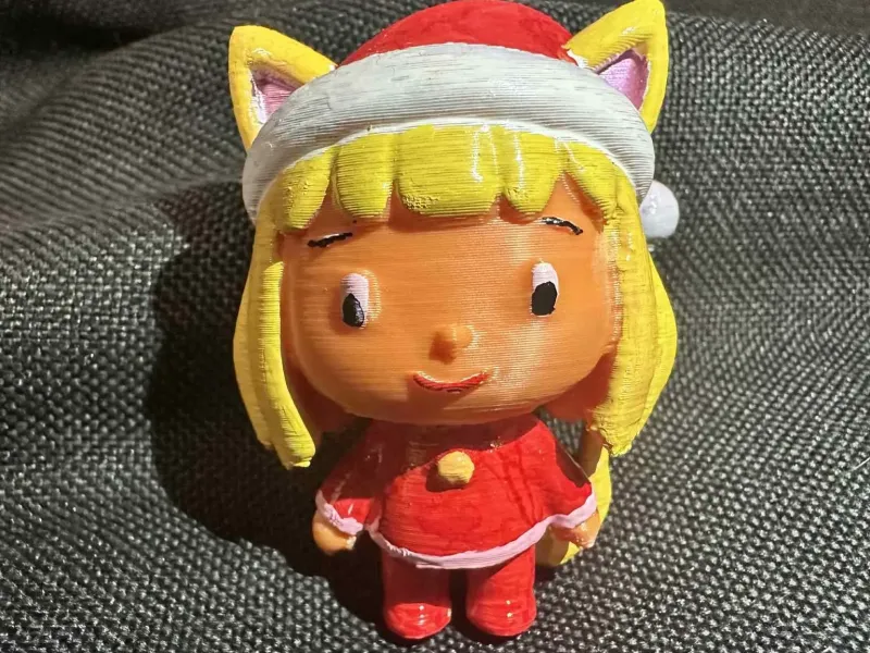Figurinha de Garota Gato de Natal com Chapéu e Traje de Papai Noel