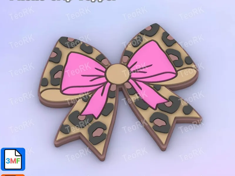 Badge Reel Topper Flat Back Leopard bow with pink bow