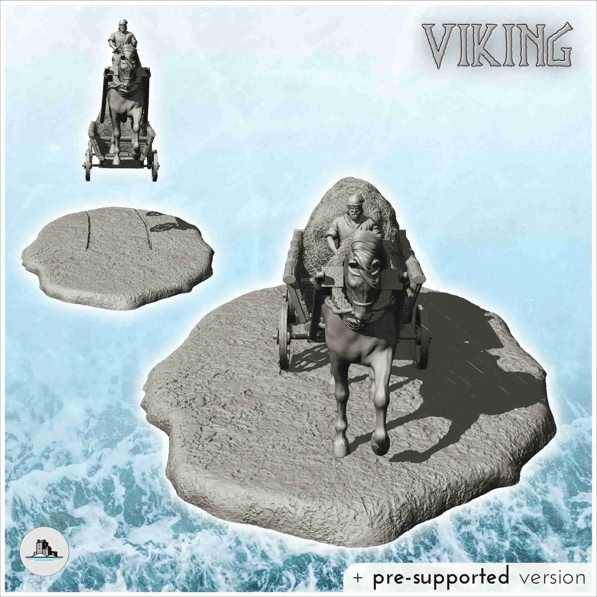 Carroça medieval com carga de palha (7) - cenário miniatura medieval