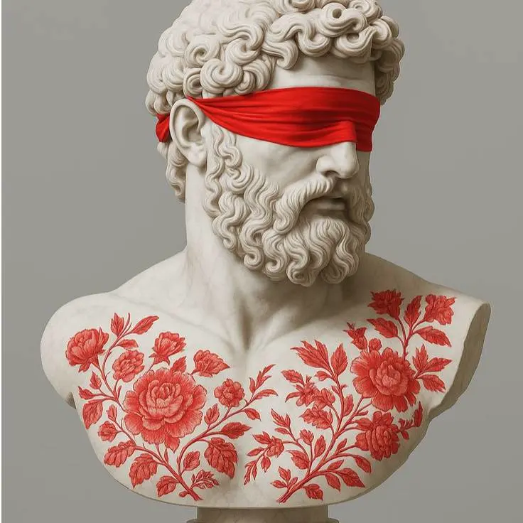 Blindfolded Greek Bust STL – Classical Sculpture with Floral