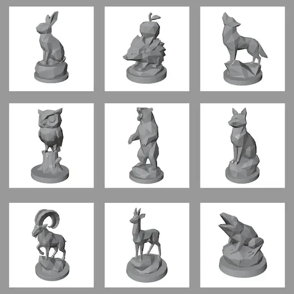 Low Poly Animal Statue Collection