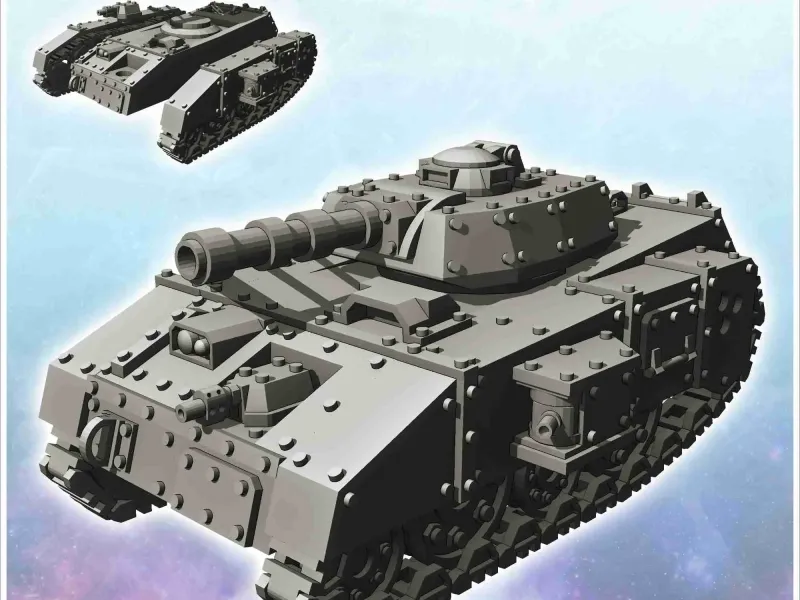 Futuristic Imperial heavy battle tank with side cannons and