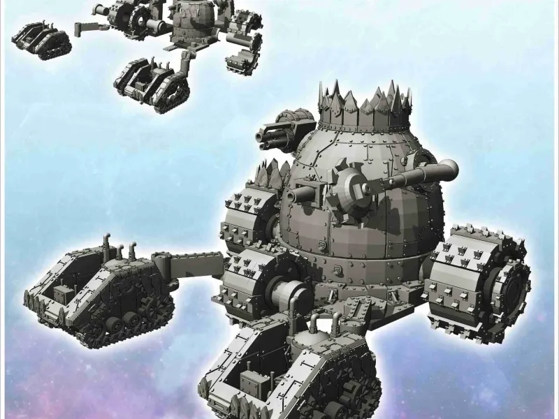 Ork heavy tank with main turret and dual front firing platfo