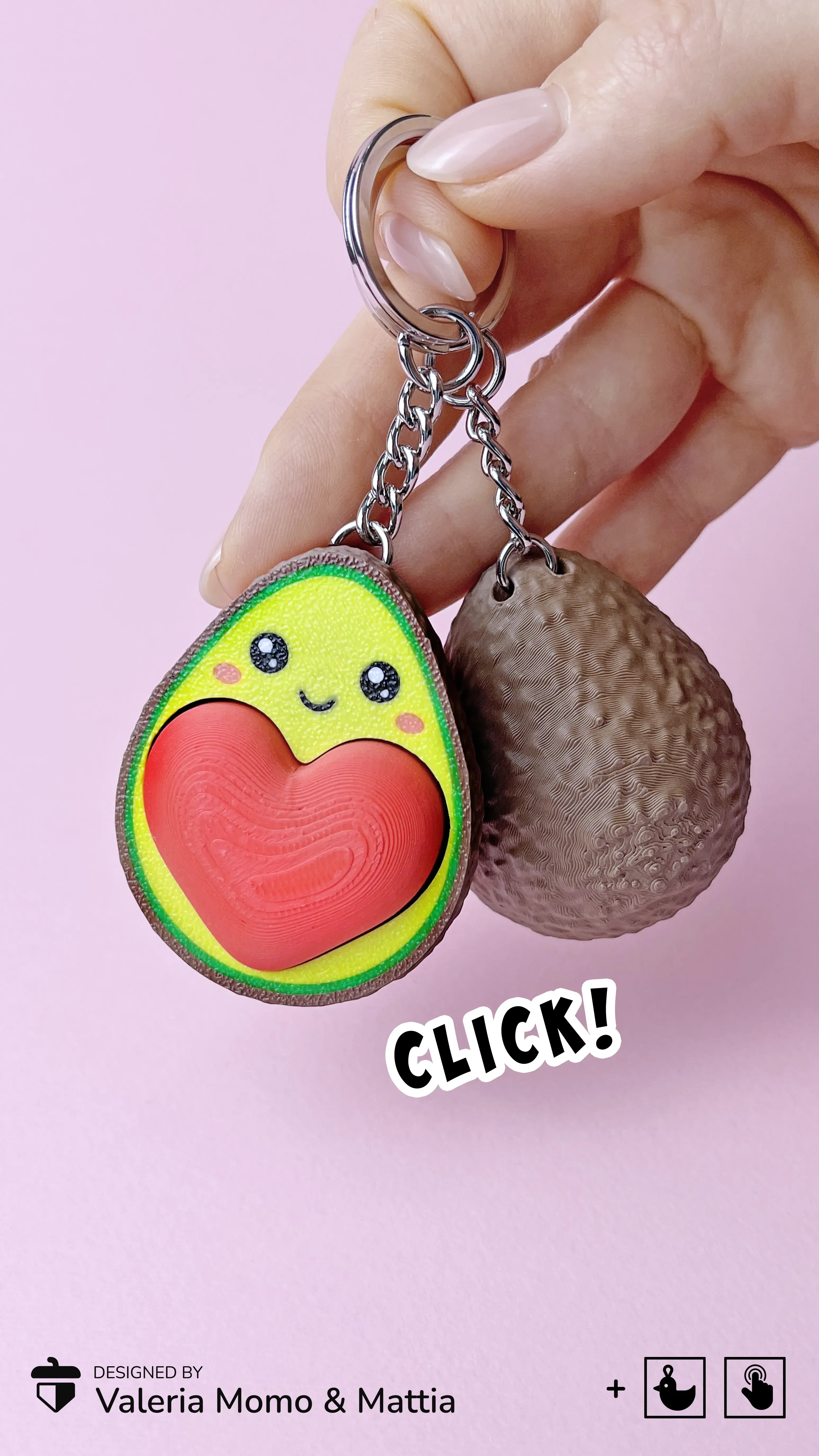 Avocado Clicker Heart Keychain, Romantic San Valentine