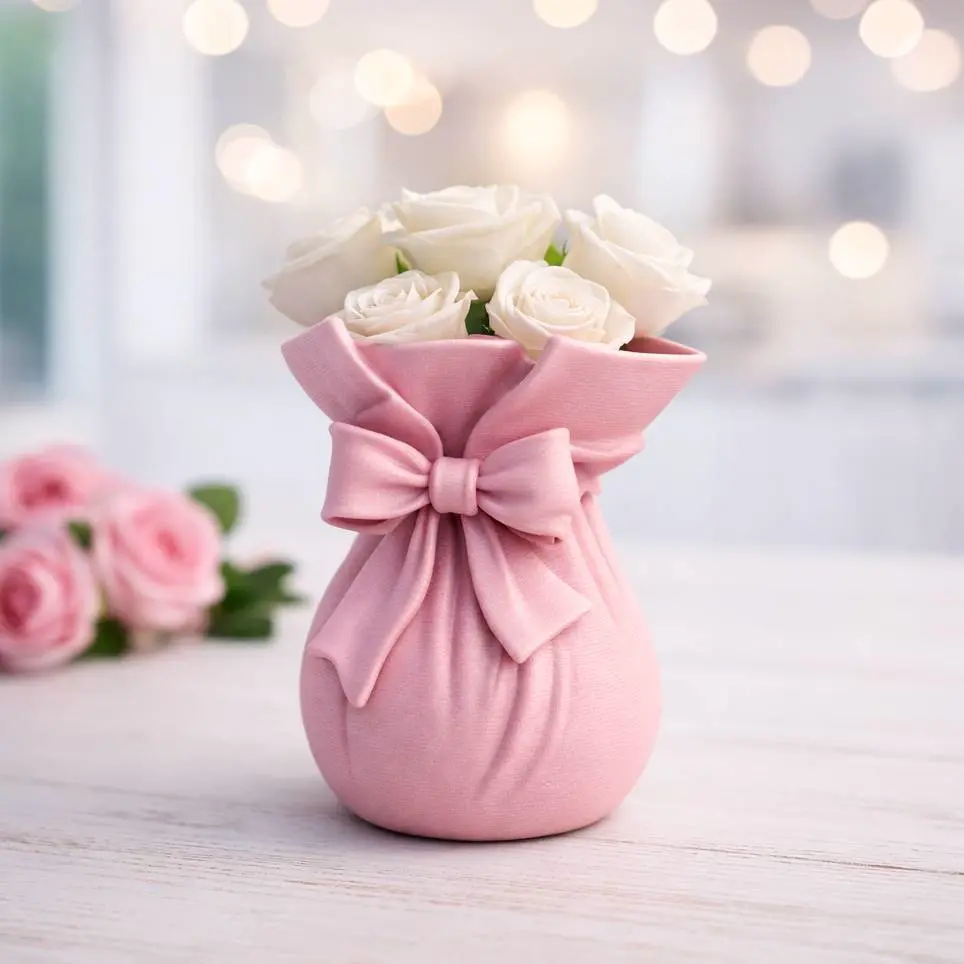 Ribbon Bouquet Vase | Elegant Flower Bag Vase with Bow