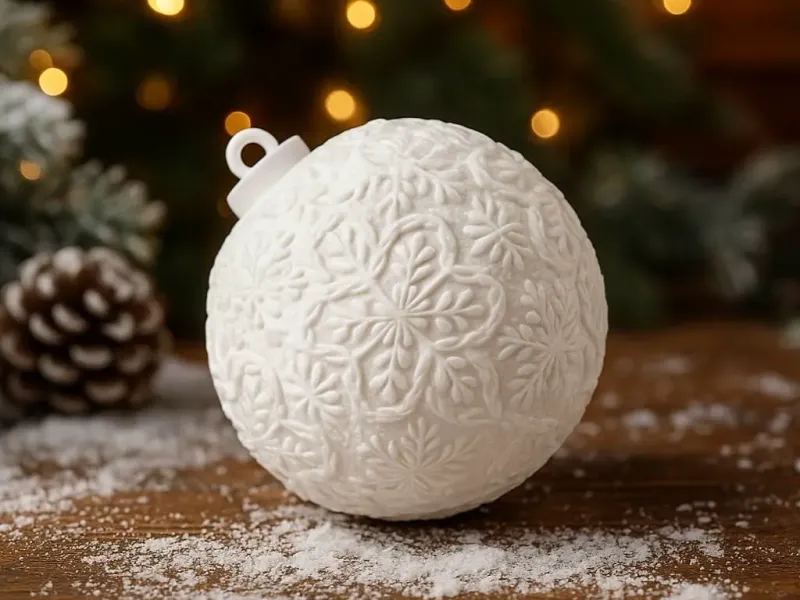 Snowflake Christmas Ornament – White 3D Printed Holiday Baub