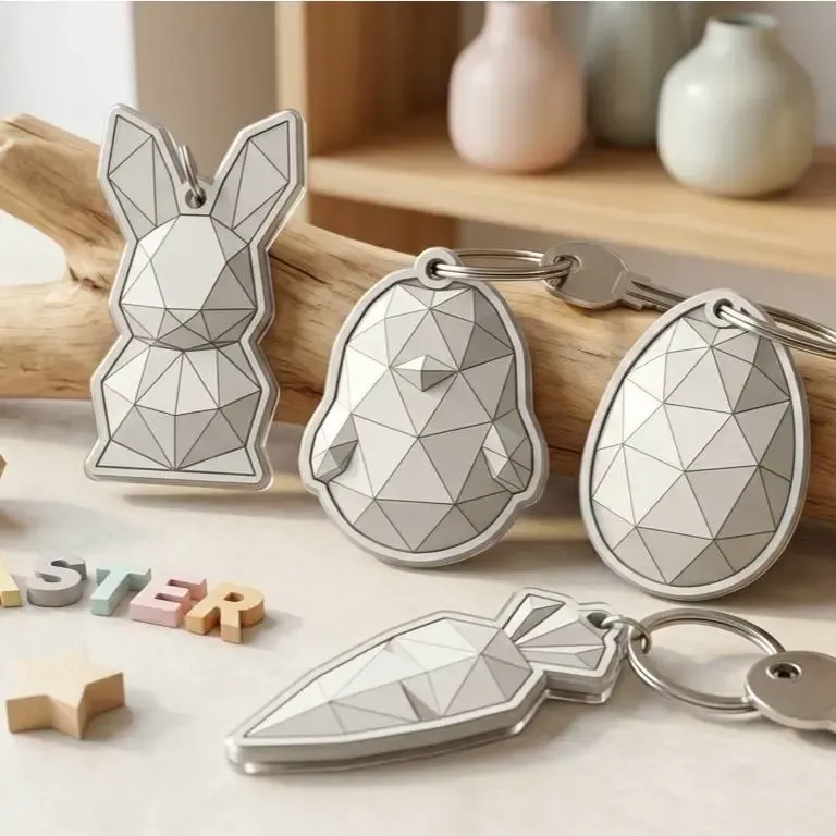 🐰 ミニマリストイースターコレクション：ローポリキーホルダー