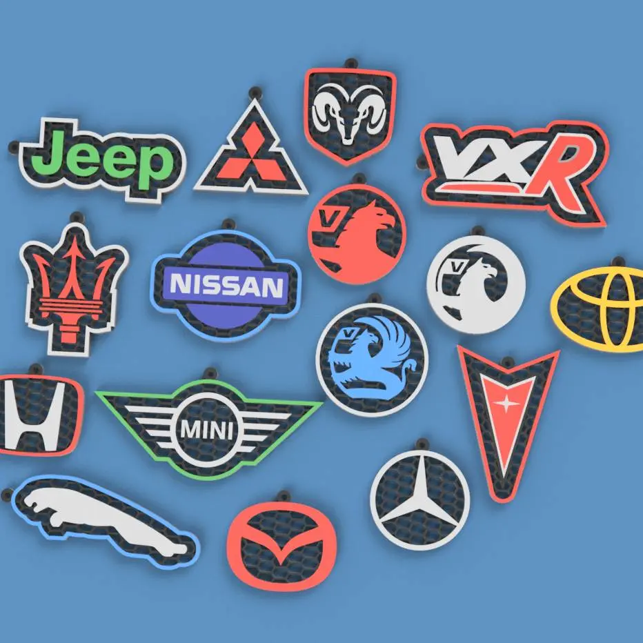Honeycomb-style keychains with car brand logos. part2