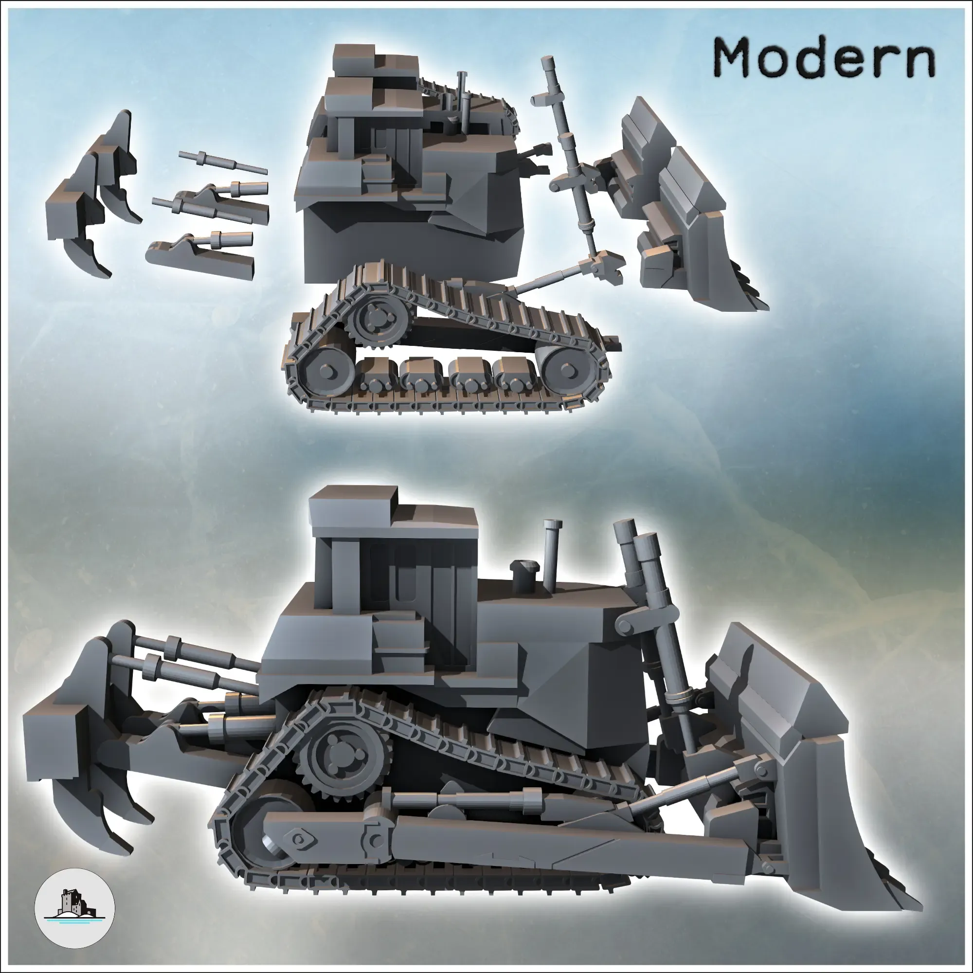 Modern excavator with large front blade (6) - miniatures war