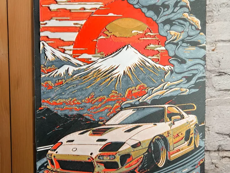 RX-7 Sunset Japan — Hueforge 3D Printed Art 200x300mm