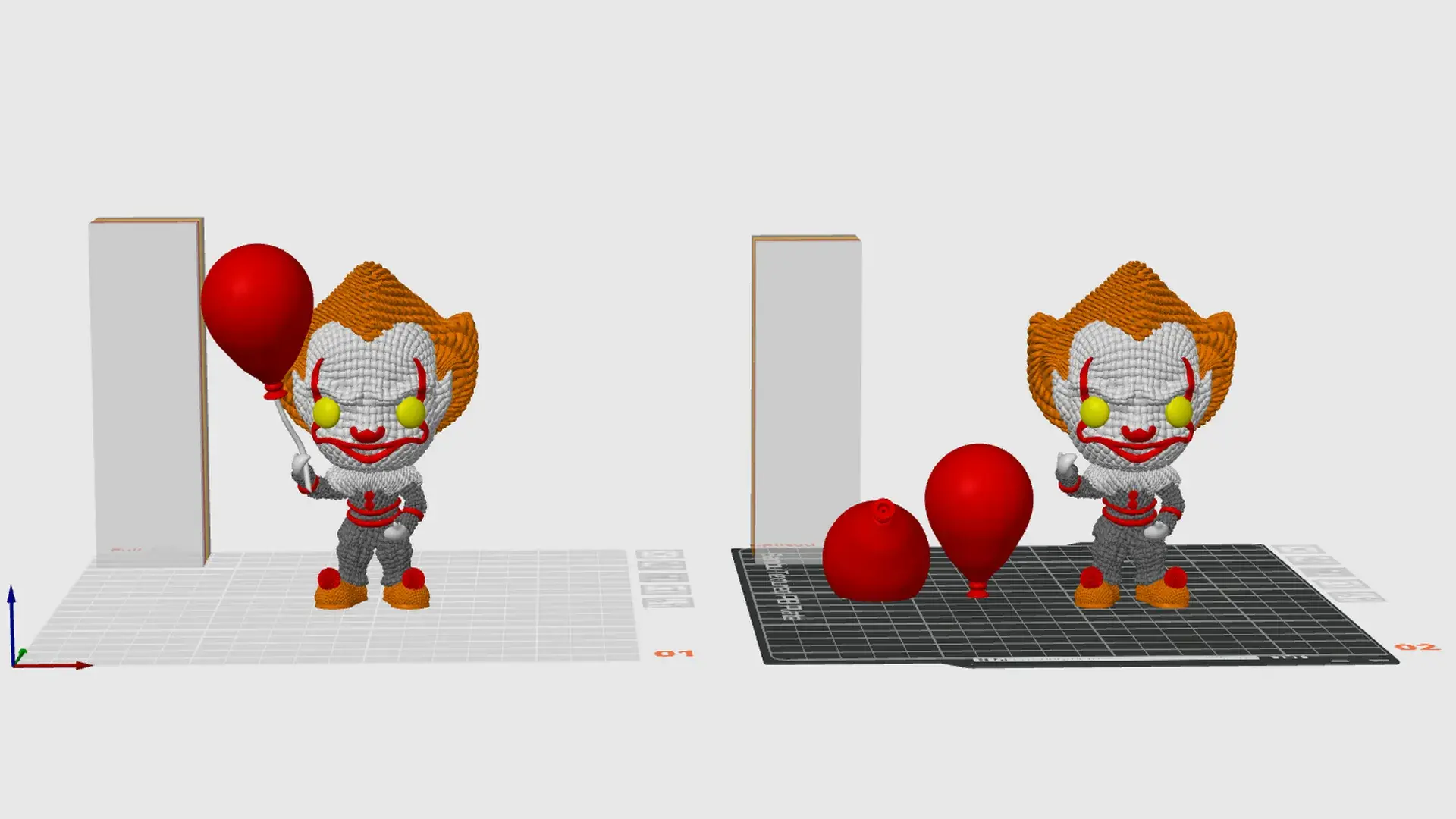 Pennywise mit Ballon gehäkelt gemalt 3mf