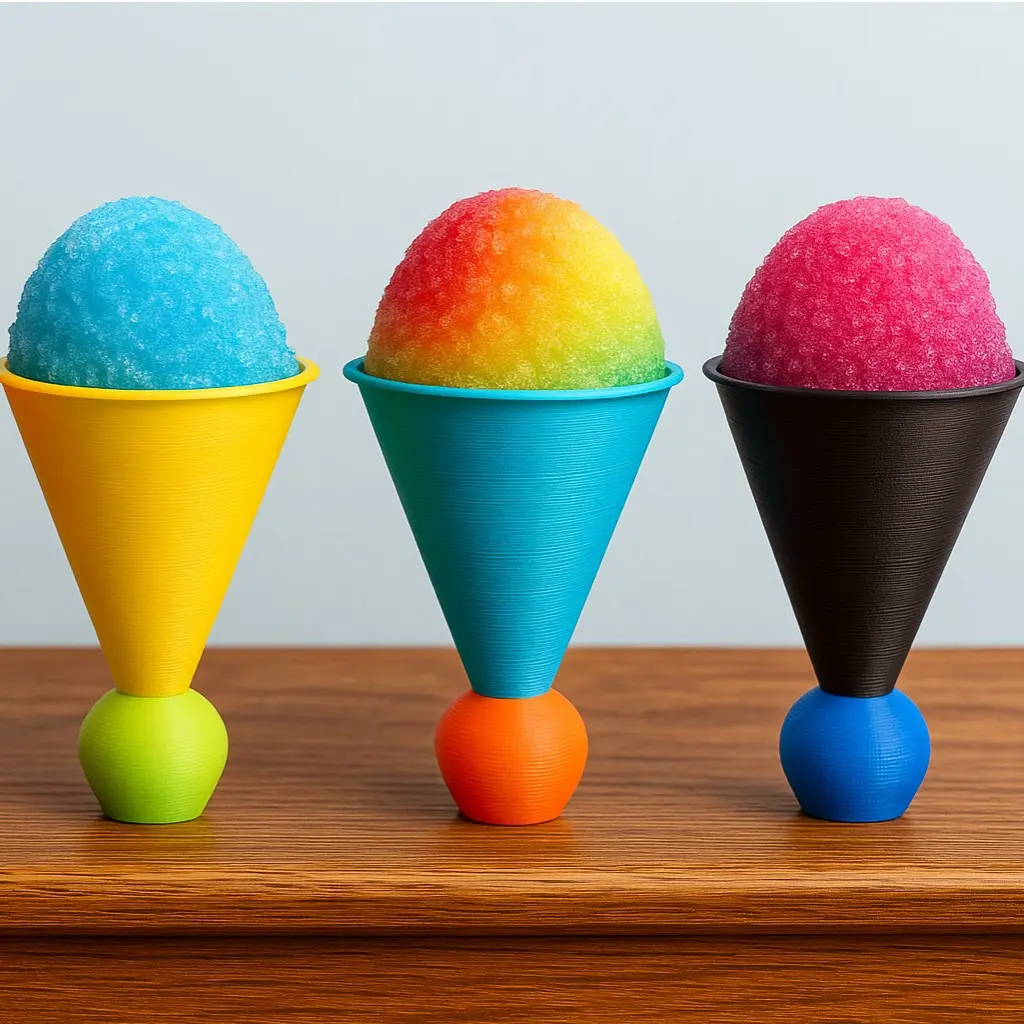 Snow-Cone Cup + Holder. Filament efficient + easy to print!