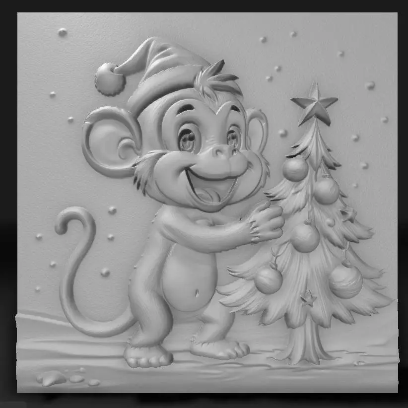 monkey near the Christmas tree