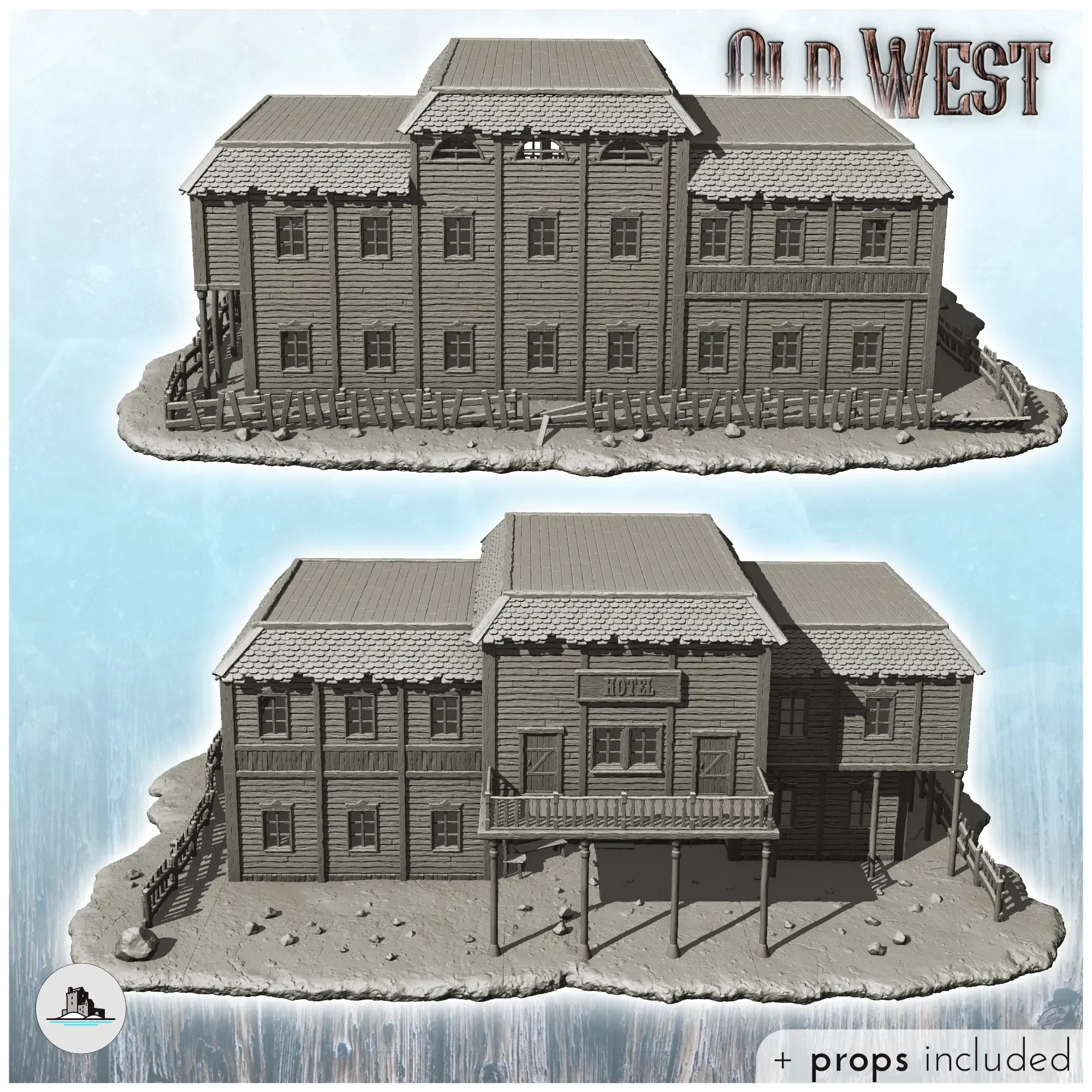 Large western hotel with central balcony and floor (+ props)