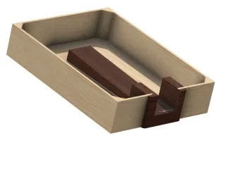 Cigar box guitar body, print then veneer.