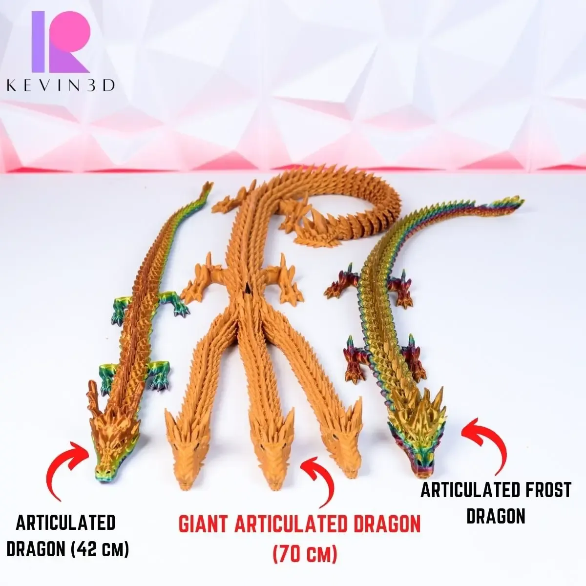 GIANT ARTICULATED DRAGON WITH 3 HEADS FLEXI WIGGLE PET