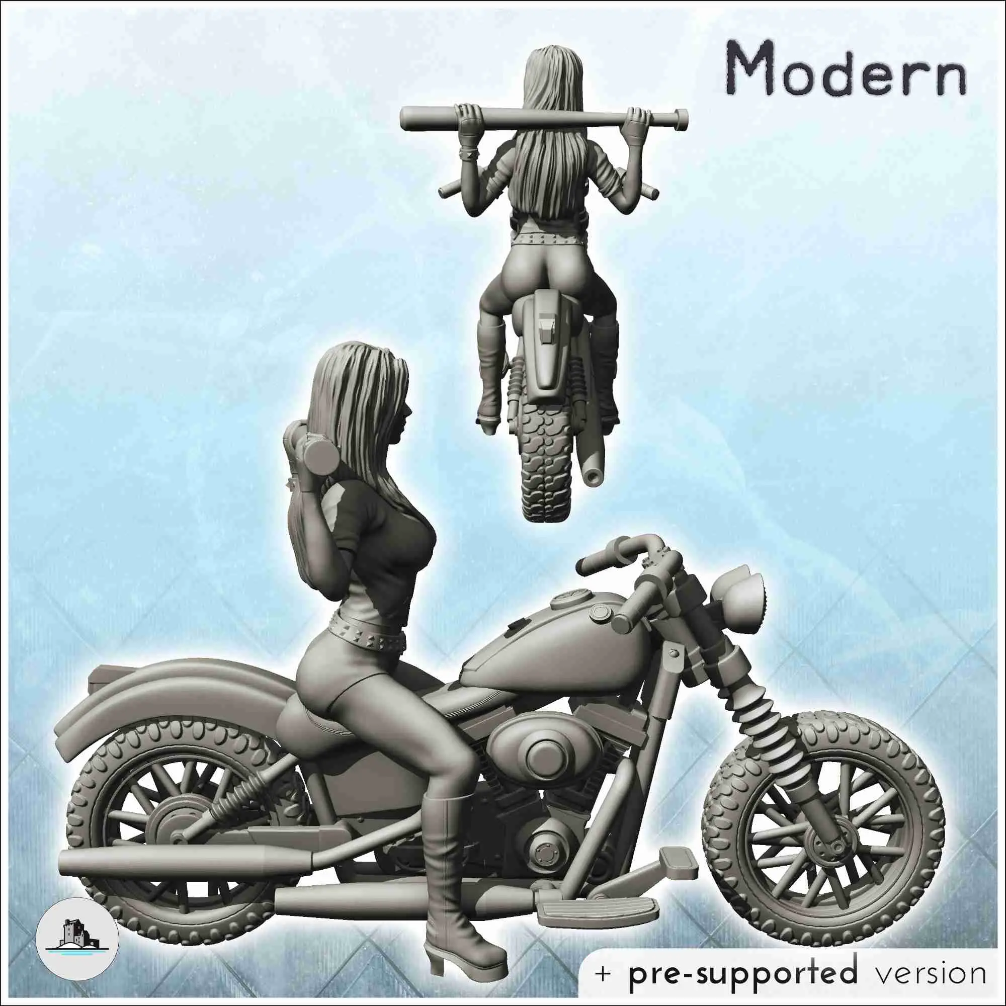 Sexy Bikerin mit Baseballschläger (6) - Miniaturenszenerie