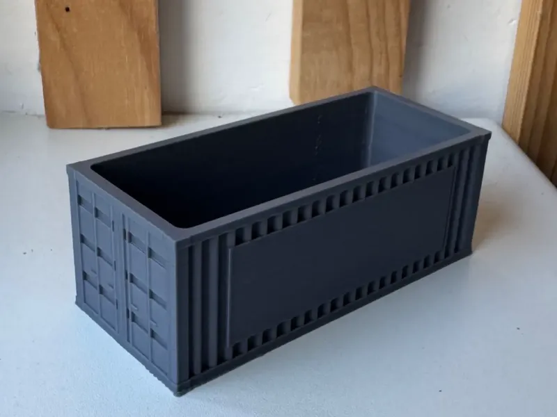 Desk shipping container with sticker placeholder