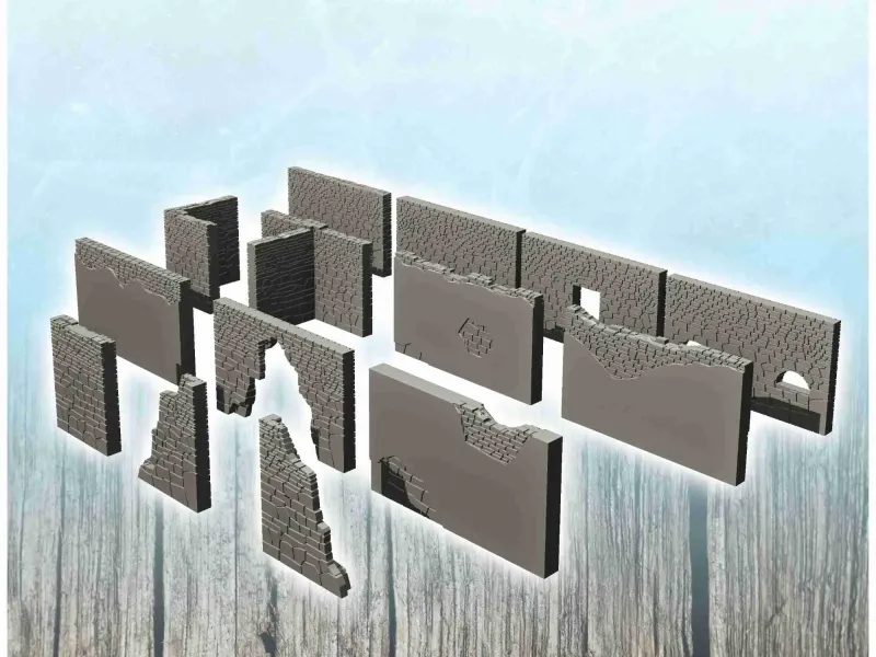 Set of brick walls (Alamo Fort) - miniatures ACW scenery ter