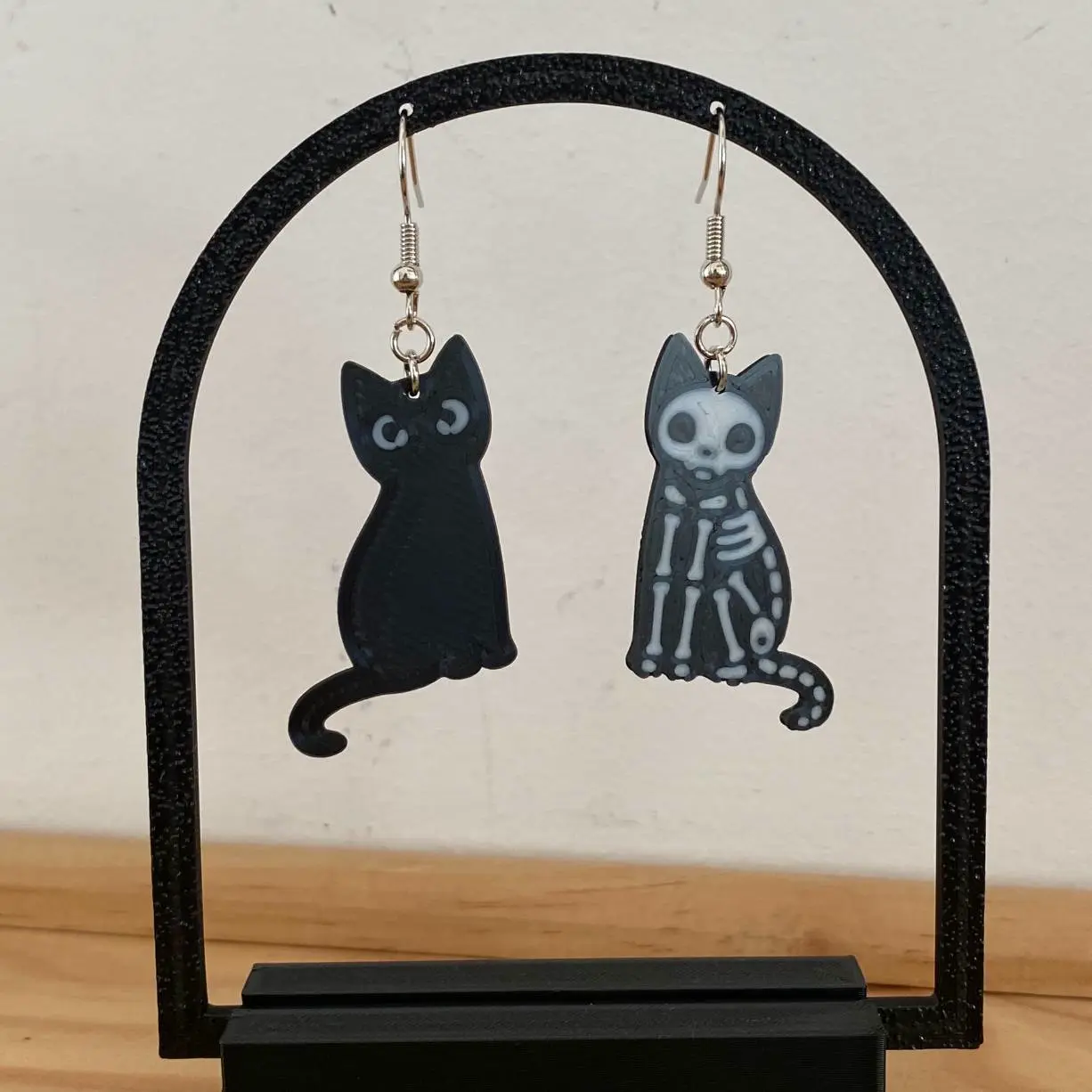 Earrings Black Cat & Skeleton Cat