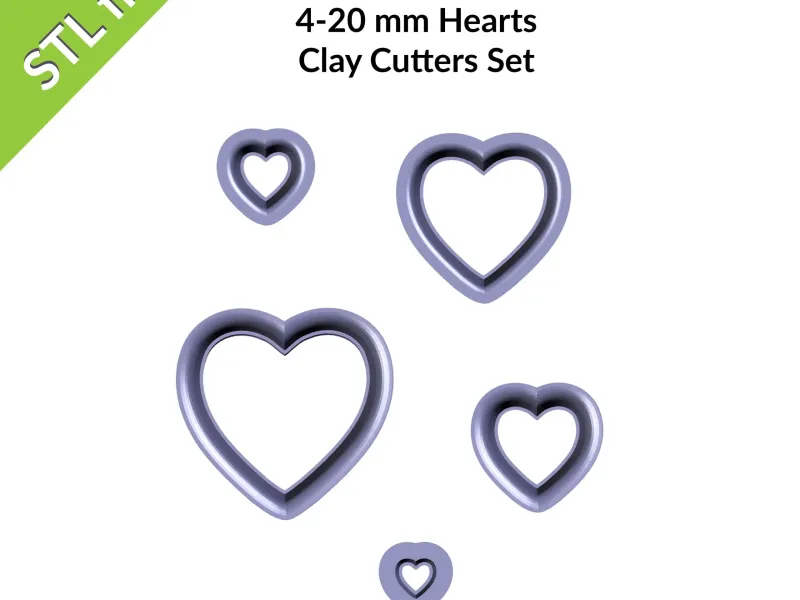 Heart shaped clay cutters, six sizes, 4-20mm