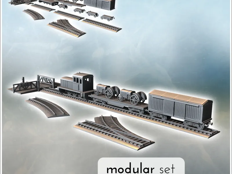 Set de trenuri moderne cu locomotivă diesel, platforme cu