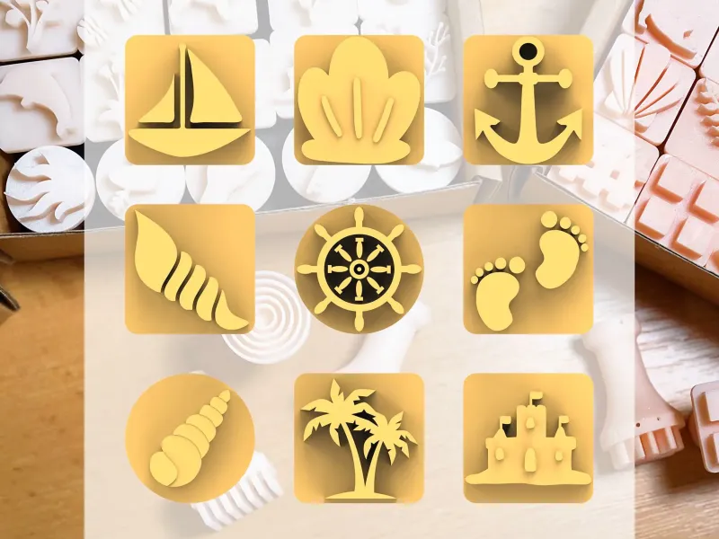 Keramikton-Stempelset – Ozean & Strand (9 Stempel, 20 mm)