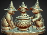 three black cat cauldron tea light  decoration-0