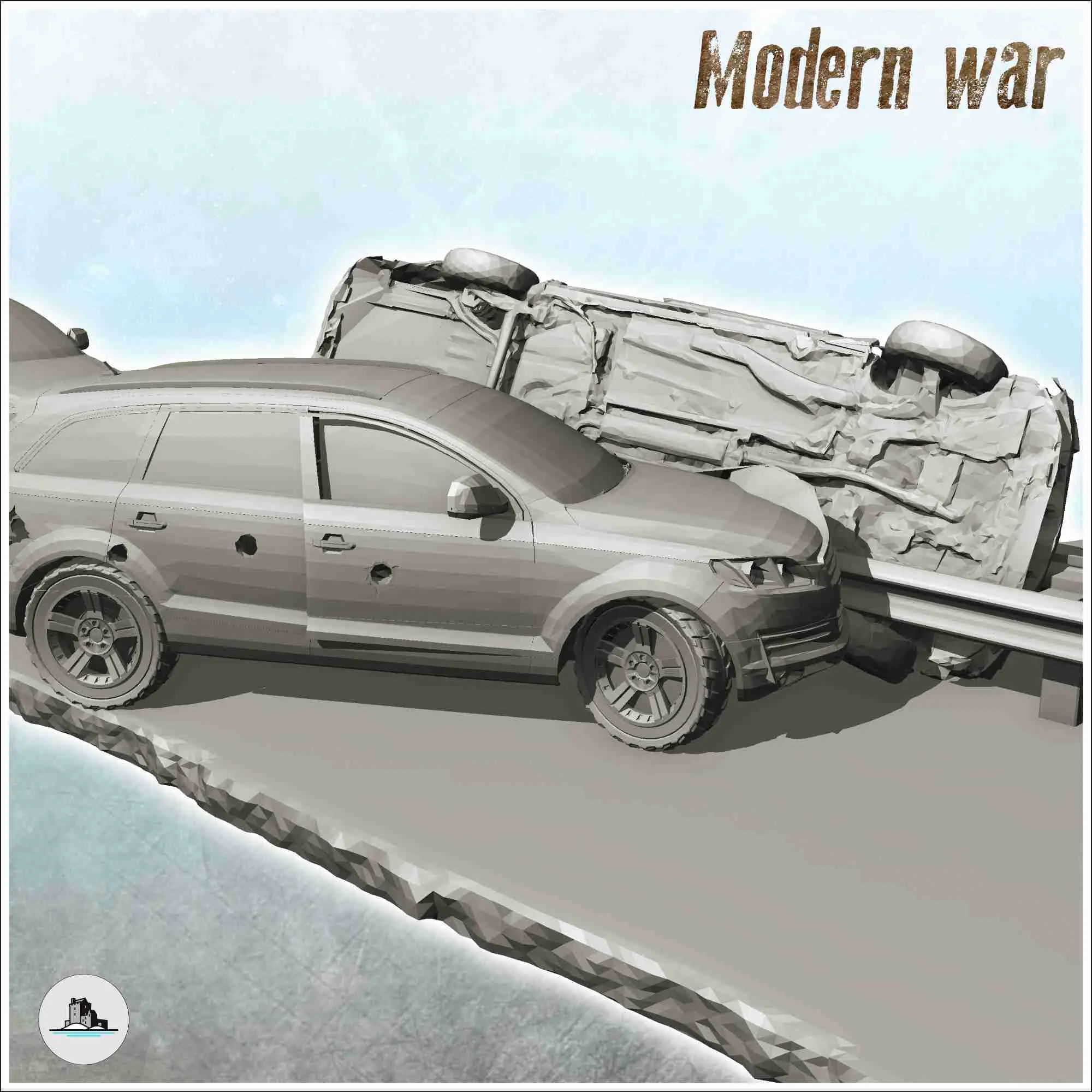 Carcass of Audi Q5 and modern cars on road (7) - scenery min