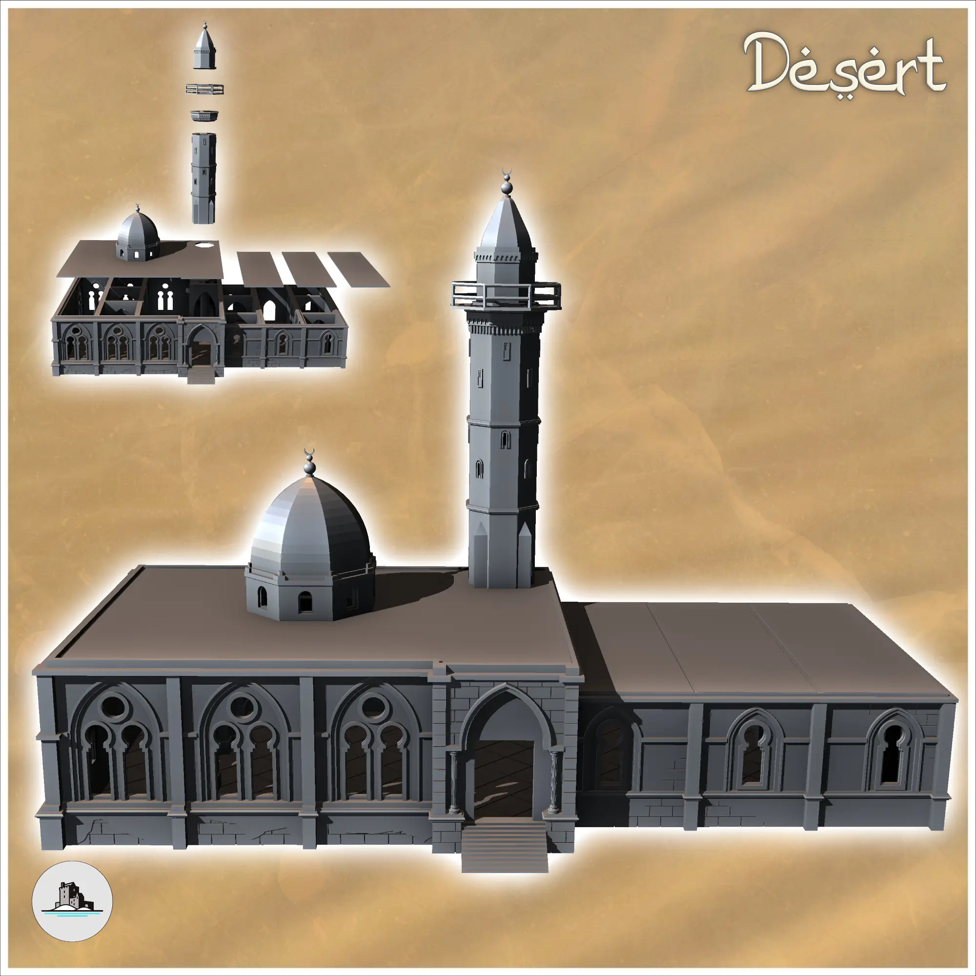 Moschea araba orientale con minareto a cupola e annesso (16) - mini