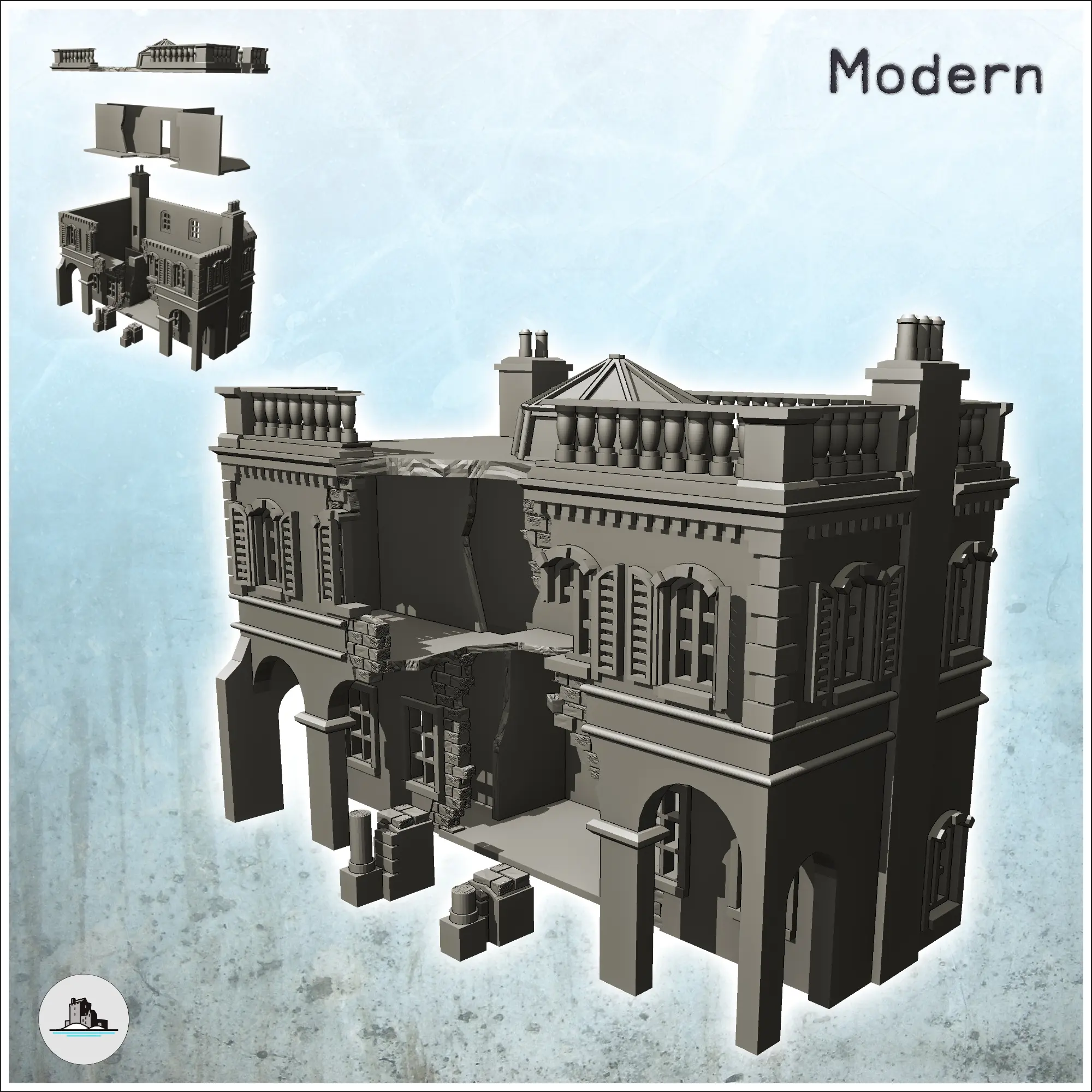 Baroque bank with columns (destroyed version) - miniatures w