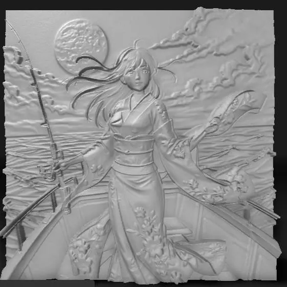 sexy woman in Japanese anime on a boat