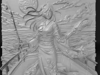 sexy woman in Japanese anime on a boat