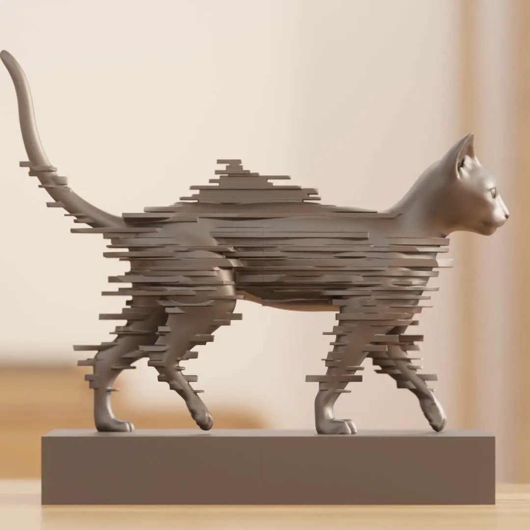 Glitchy Cat Sculpture — Playful Desk Decor