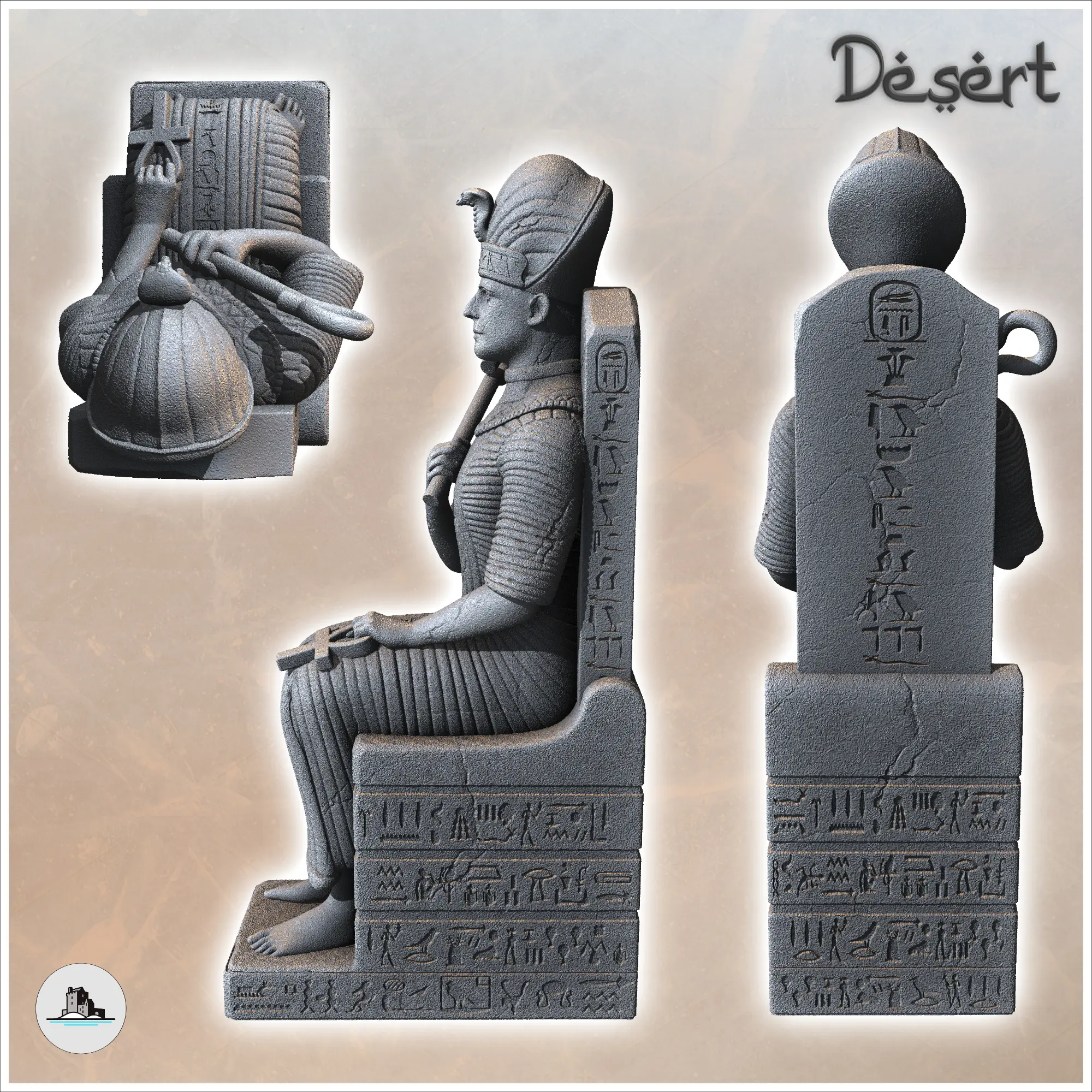 Statue of Egyptian Pharaoh Ramses II 2 seated on throne with