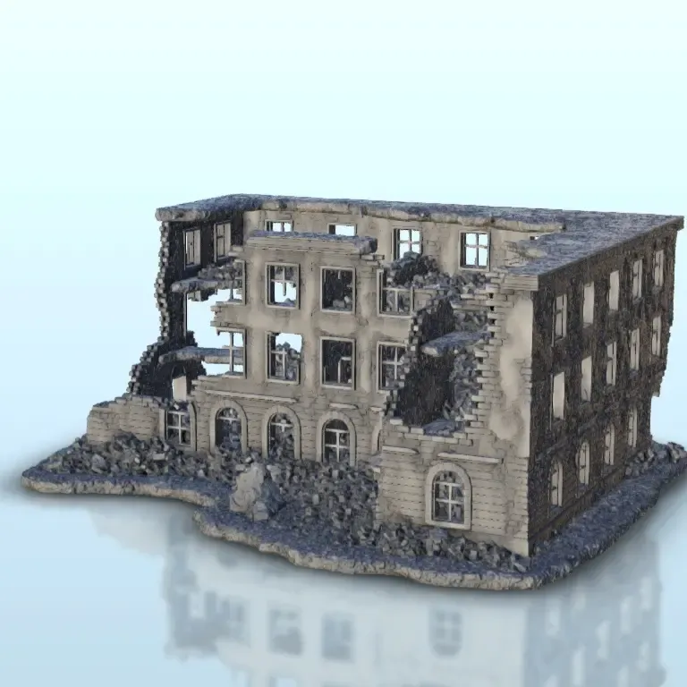 Large urban building in ruins 22 - WW2 Terrain scenery