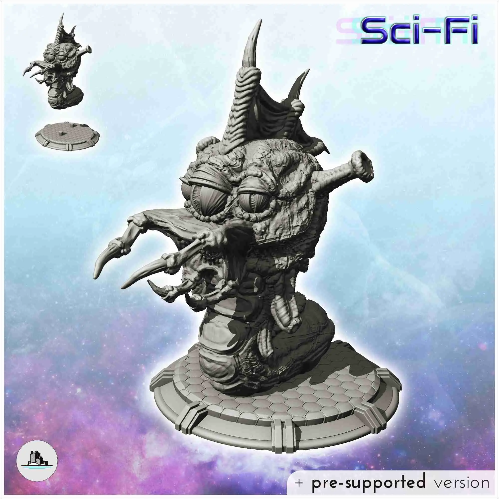 Alien creature with webbed crest and triple eyes (8) - scien